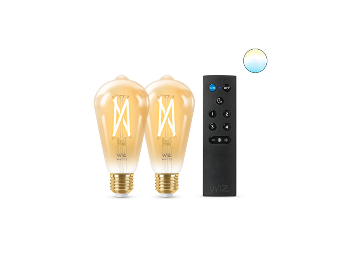 WiZ Tunable White Smarte LED-Lampe 50W ST64 Doppelpack inkl. Fernbedienung  920-50 Amb TW 2PK+Remote