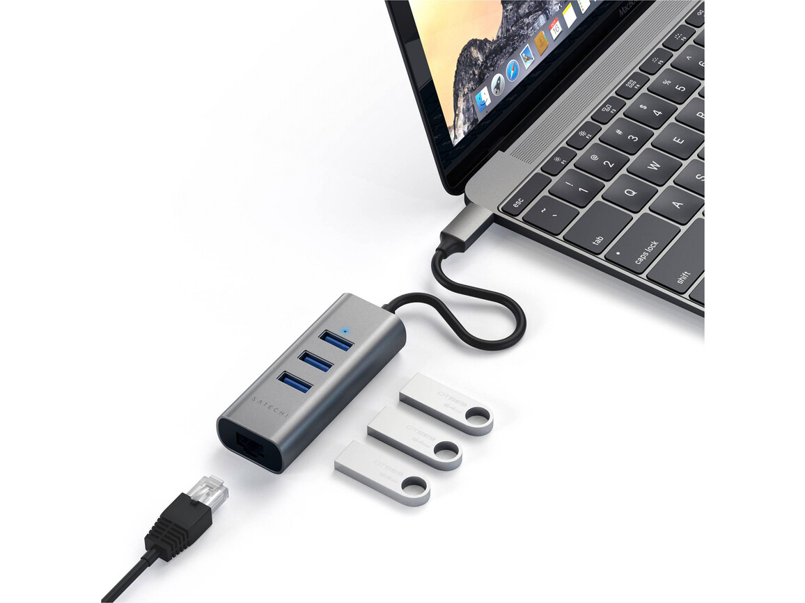 Satechi Type-C 2-in1 Port USB 3.0 Hub mit Ethernet, space grau