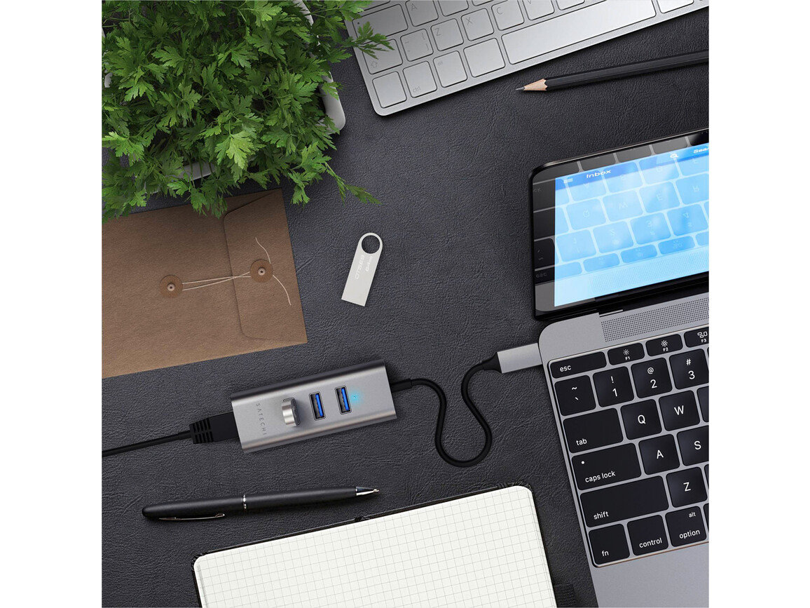 Satechi Type-C 2-in1 Port USB 3.0 Hub mit Ethernet, space grau