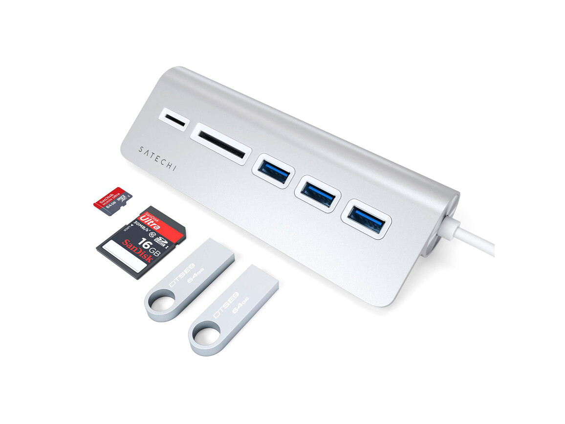 Satechi Type-C Aluminium USB Hub &amp; Card Reader, silber