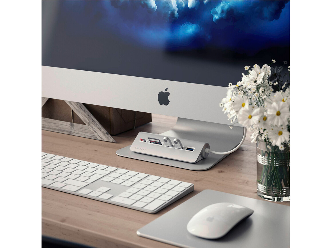 Satechi Type-C Aluminium USB Hub &amp; Card Reader, silber