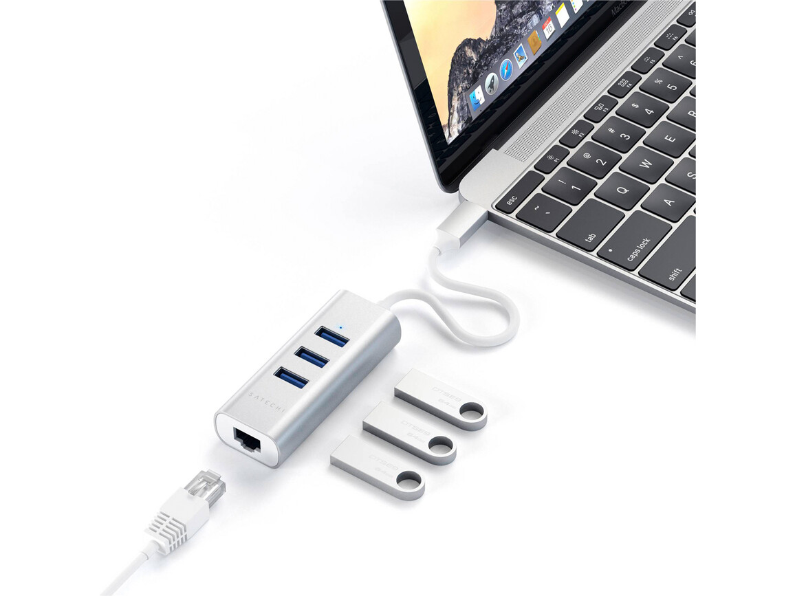Satechi Type-C 2-in1 Port USB 3.0 Hub mit Ethernet, silber &gt;