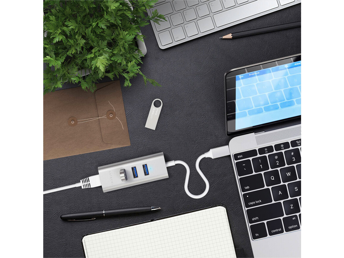 Satechi Type-C 2-in1 Port USB 3.0 Hub mit Ethernet, silber &gt;