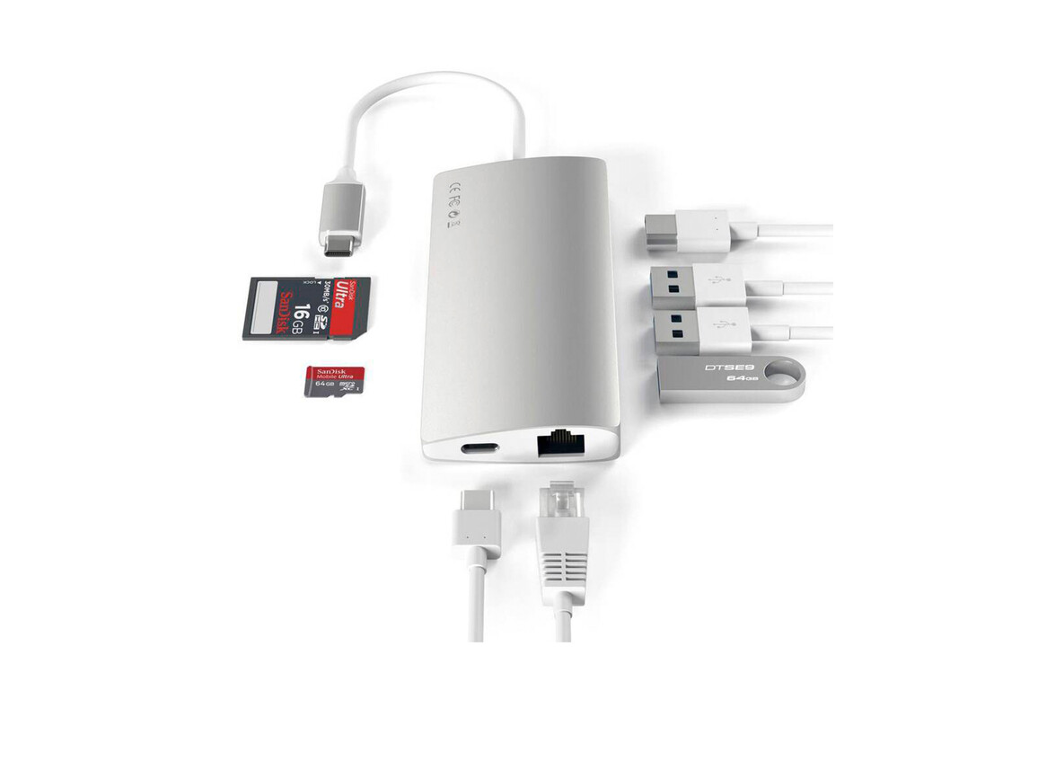 Satechi Type-C Multi-Port 4K, Ethernet Hub V2, silber