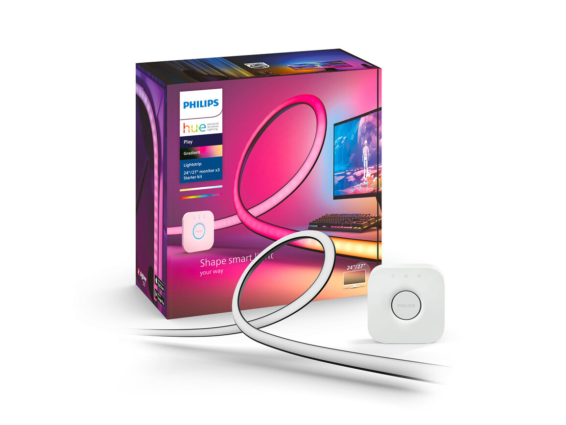 Philips Hue Gradient Lightstrip PC 24-27&quot;, Dreierpack, Starterset inkl. Bridge