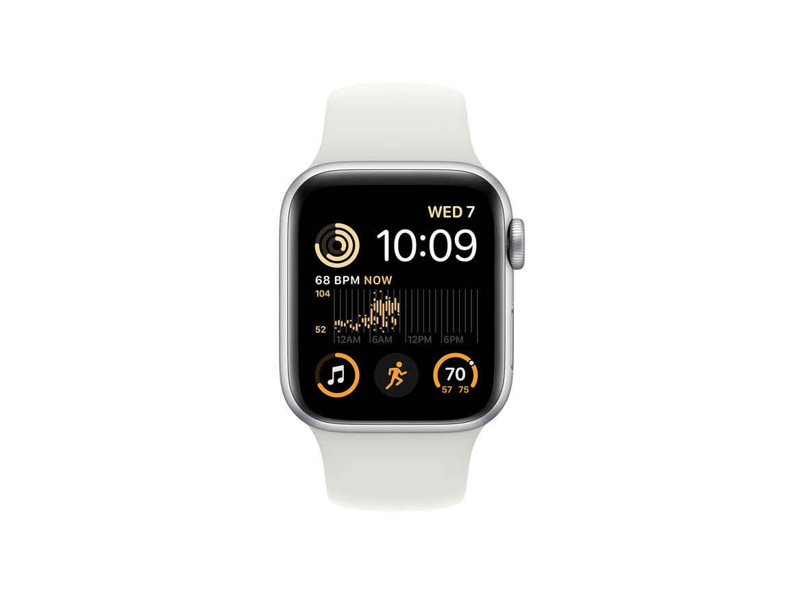 Apple Watch SE GPS, Aluminium silber, 40 mm mit Sportarmband, weiß> Apple Watch SE GPS, Aluminium silber, 40 mm mit Sportarmband, weiß>