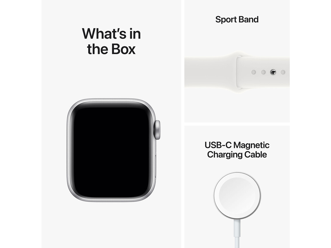 Apple Watch SE GPS, Aluminium silber, 40 mm mit Sportarmband, weiß> Apple Watch SE GPS, Aluminium silber, 40 mm mit Sportarmband, weiß>