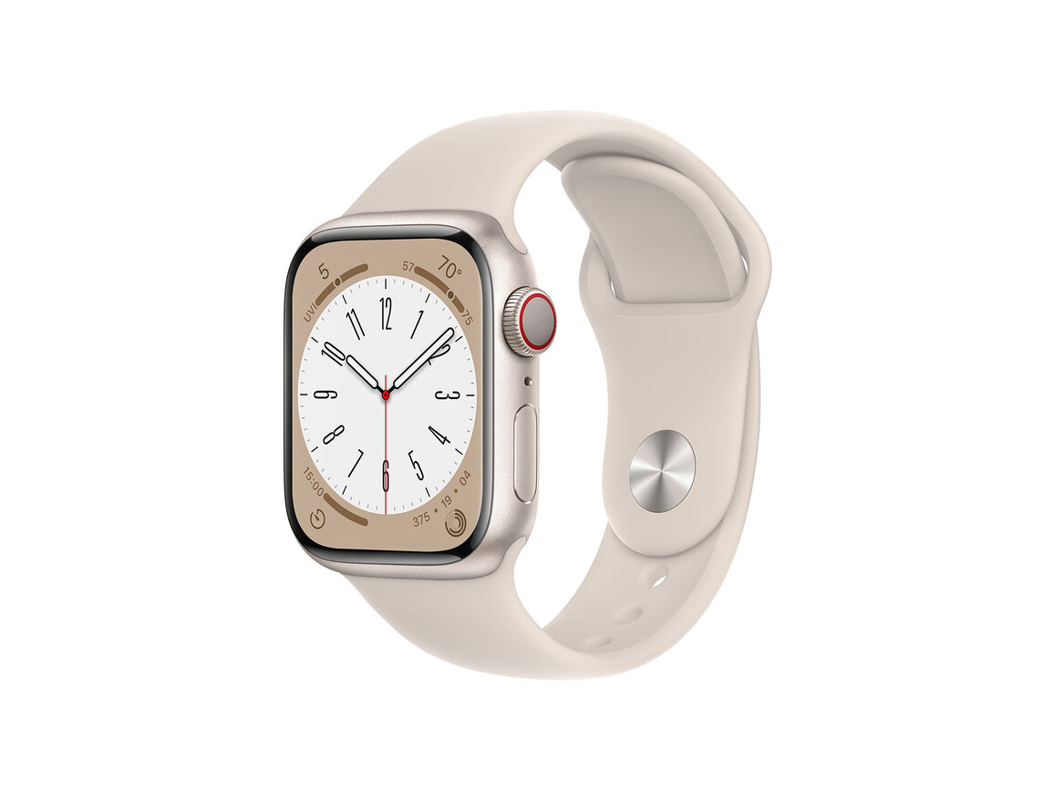Apple Watch Series 8 GPS + Cellular, Aluminium polarstern, 41mm mit Sportarmband, polarstern