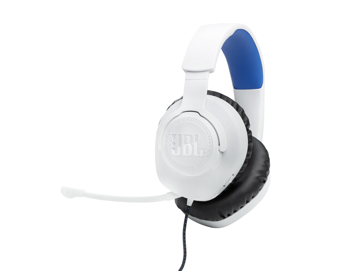 JBL Quantum 100P, Kabelgebundenes Over-Ear-Gaming-Headset, weiß/blau