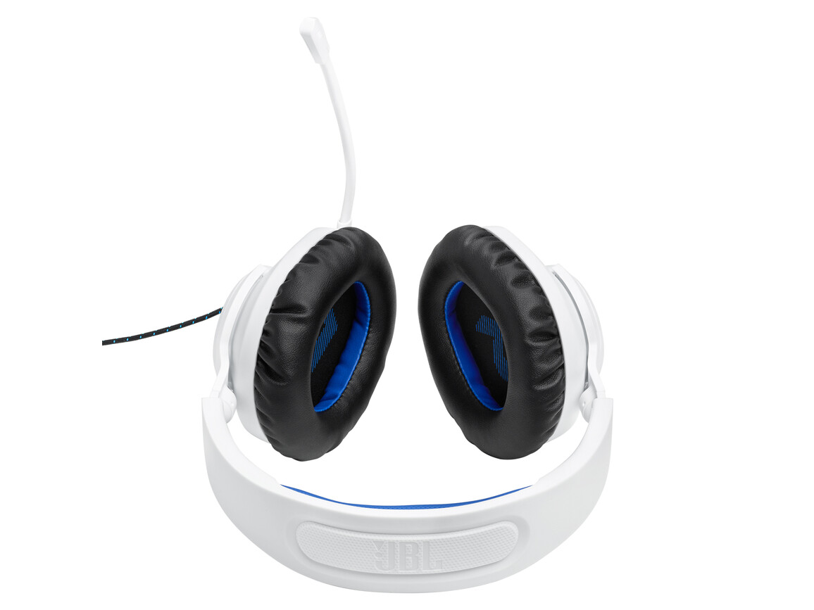 JBL Quantum 100P, Kabelgebundenes Over-Ear-Gaming-Headset, weiß/blau