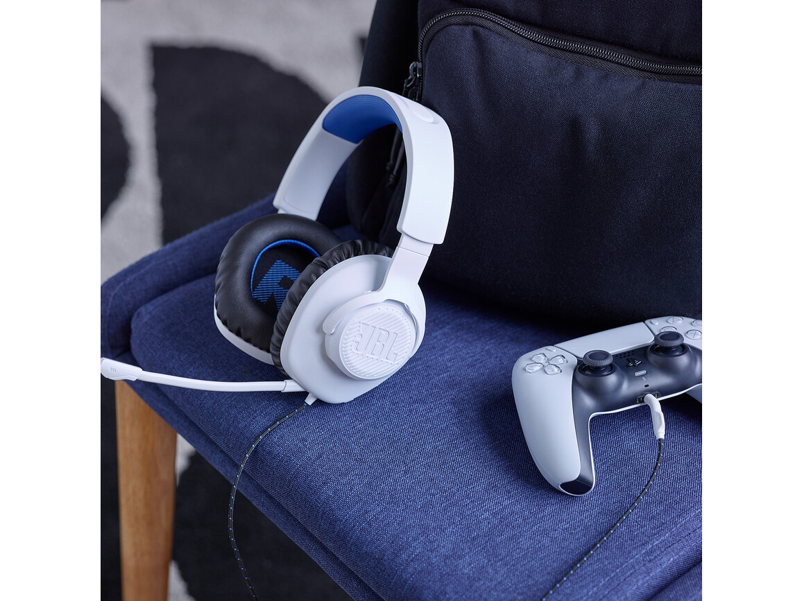 JBL Quantum 100P, Kabelgebundenes Over-Ear-Gaming-Headset, weiß/blau