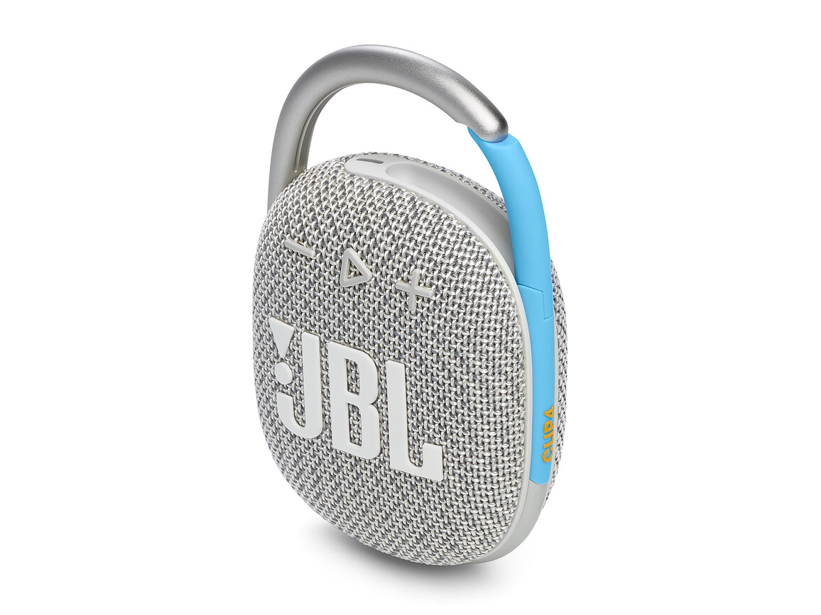 JBL Clip4 ECO, Bluetooth-Lautsprecher mit Karabinerhaken, weiß>