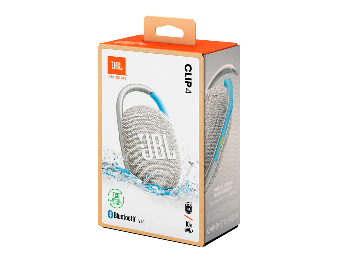 JBL Clip4 ECO, Bluetooth-Lautsprecher mit Karabinerhaken, weiß>