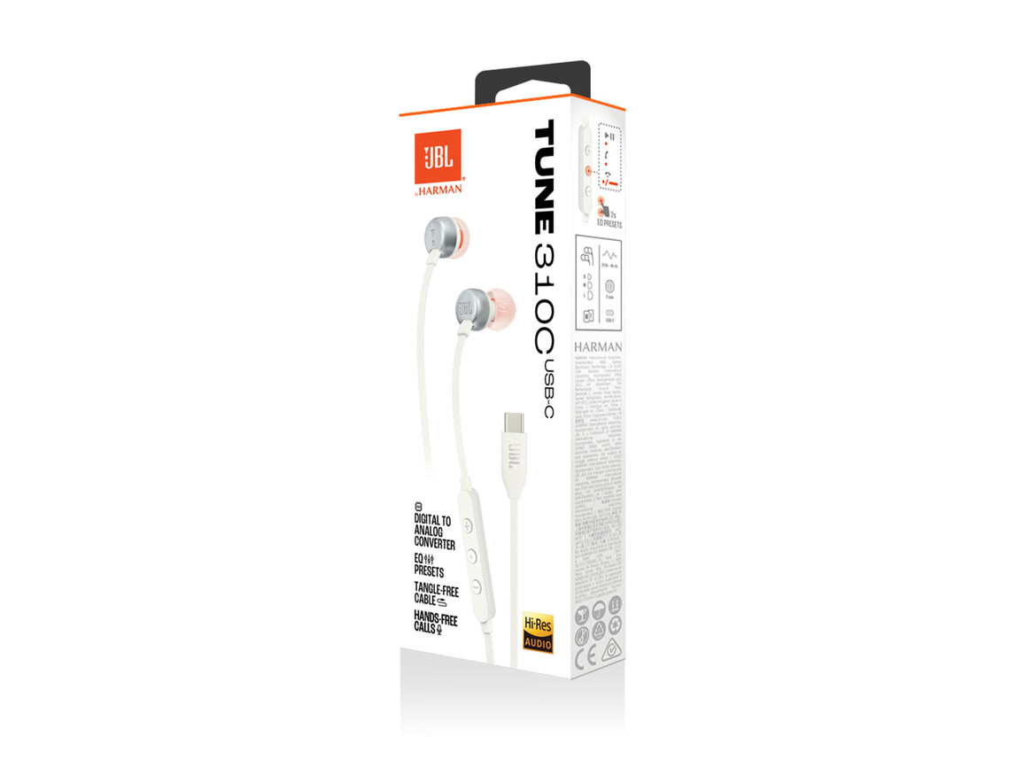 JBL TUNE310C, kabelgebundener USB-C In-Ear Kopfhörer, weiß