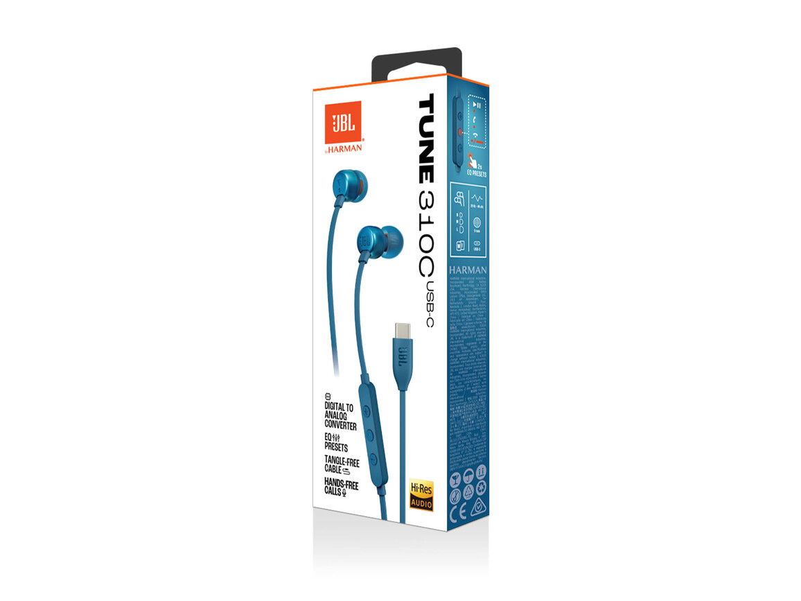 JBL TUNE310C, kabelgebundener USB-C In-Ear Kopfhörer, blau