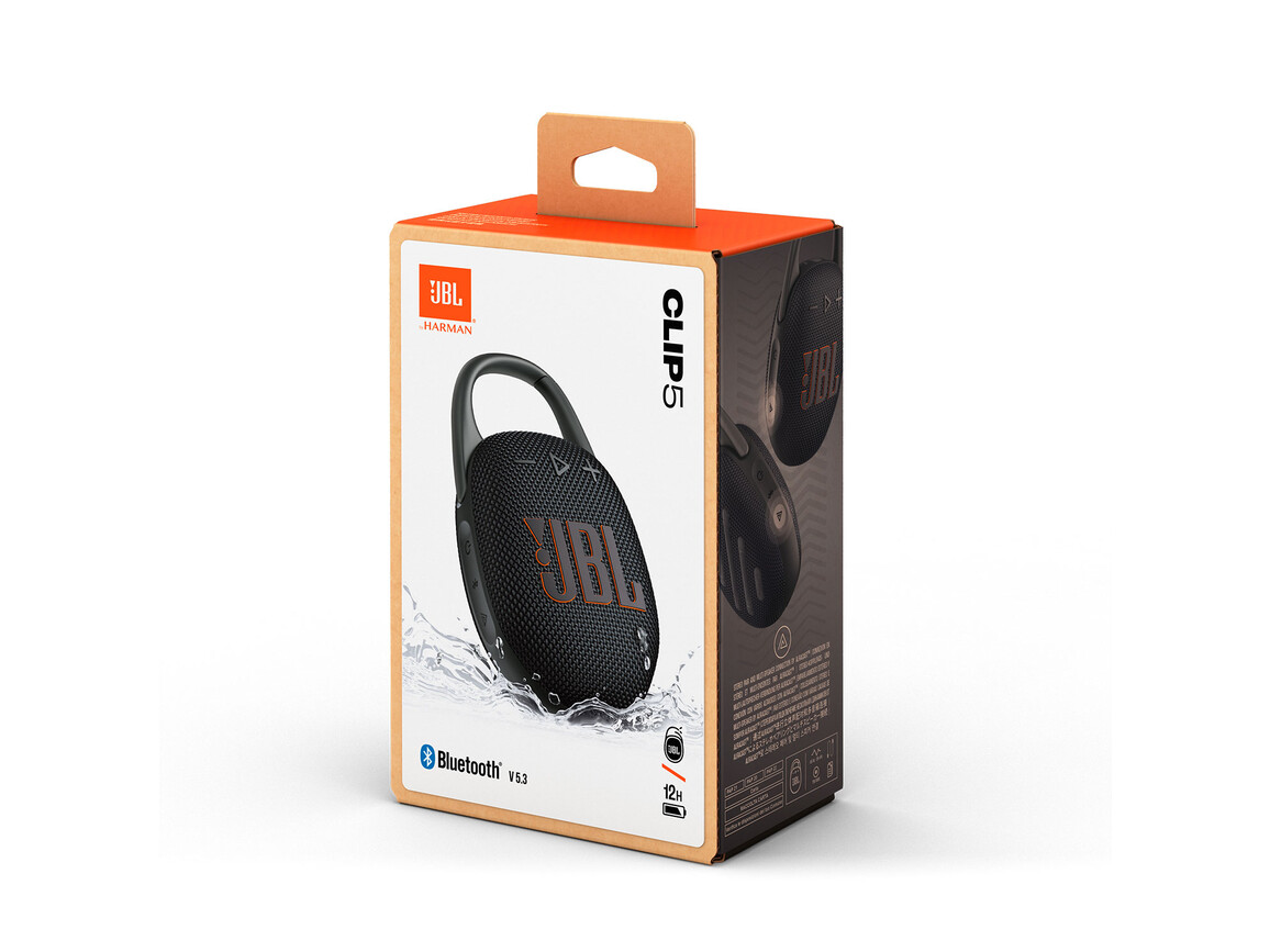 JBL Clip5, Bluetooth-Lautsprecher mit Karabinerhaken, schwarz
