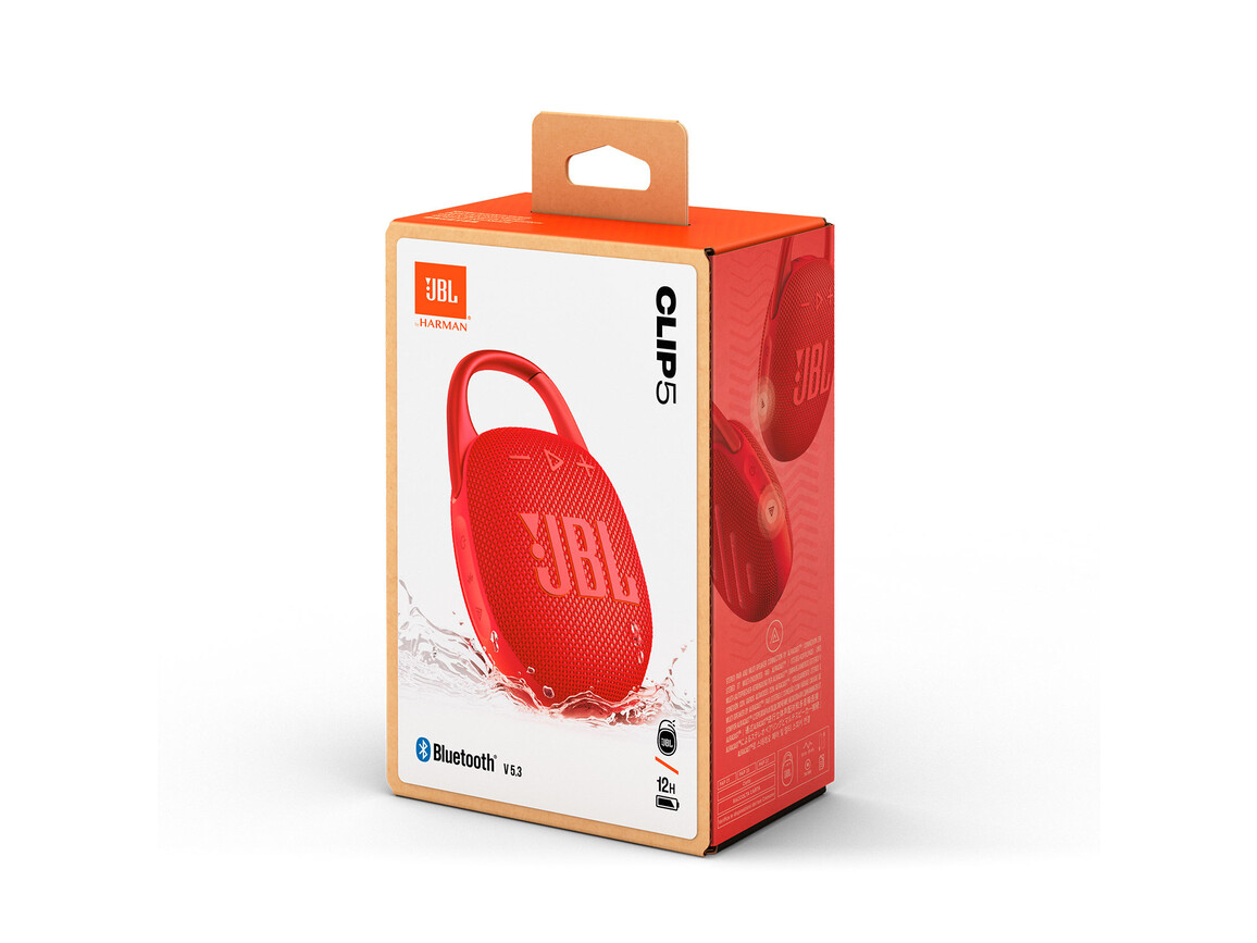 JBL Clip5, Bluetooth-Lautsprecher mit Karabinerhaken, rot
