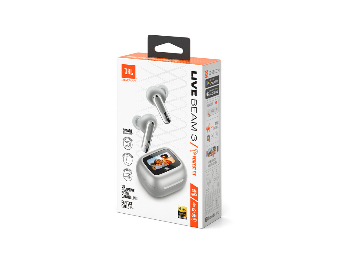JBL Live Beam 3, kabelloser In-Ear Kopfhörer, silber