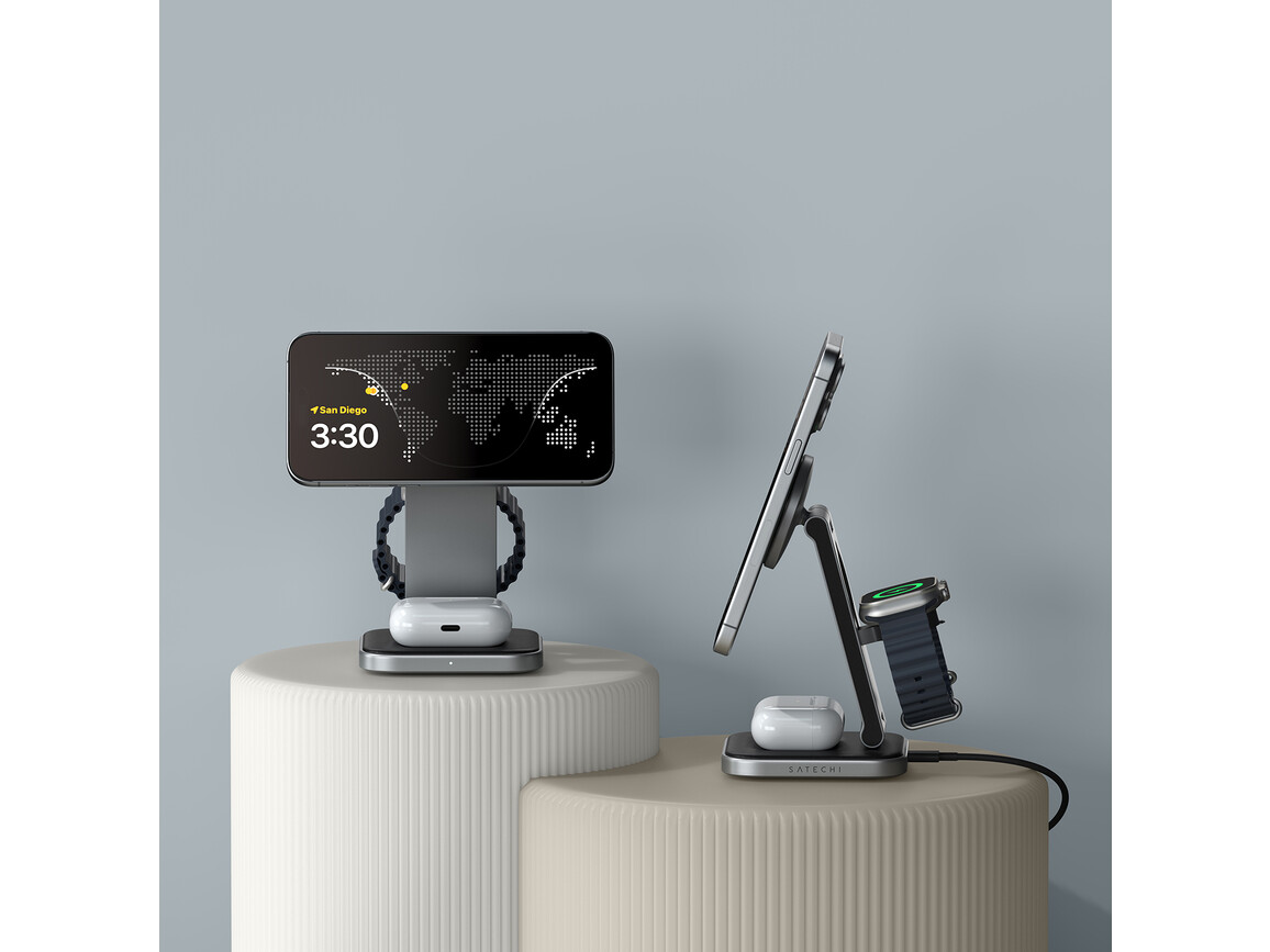 Satechi 3-in-1 Foldable Qi2 Wireless Charging Stand, schwarz
