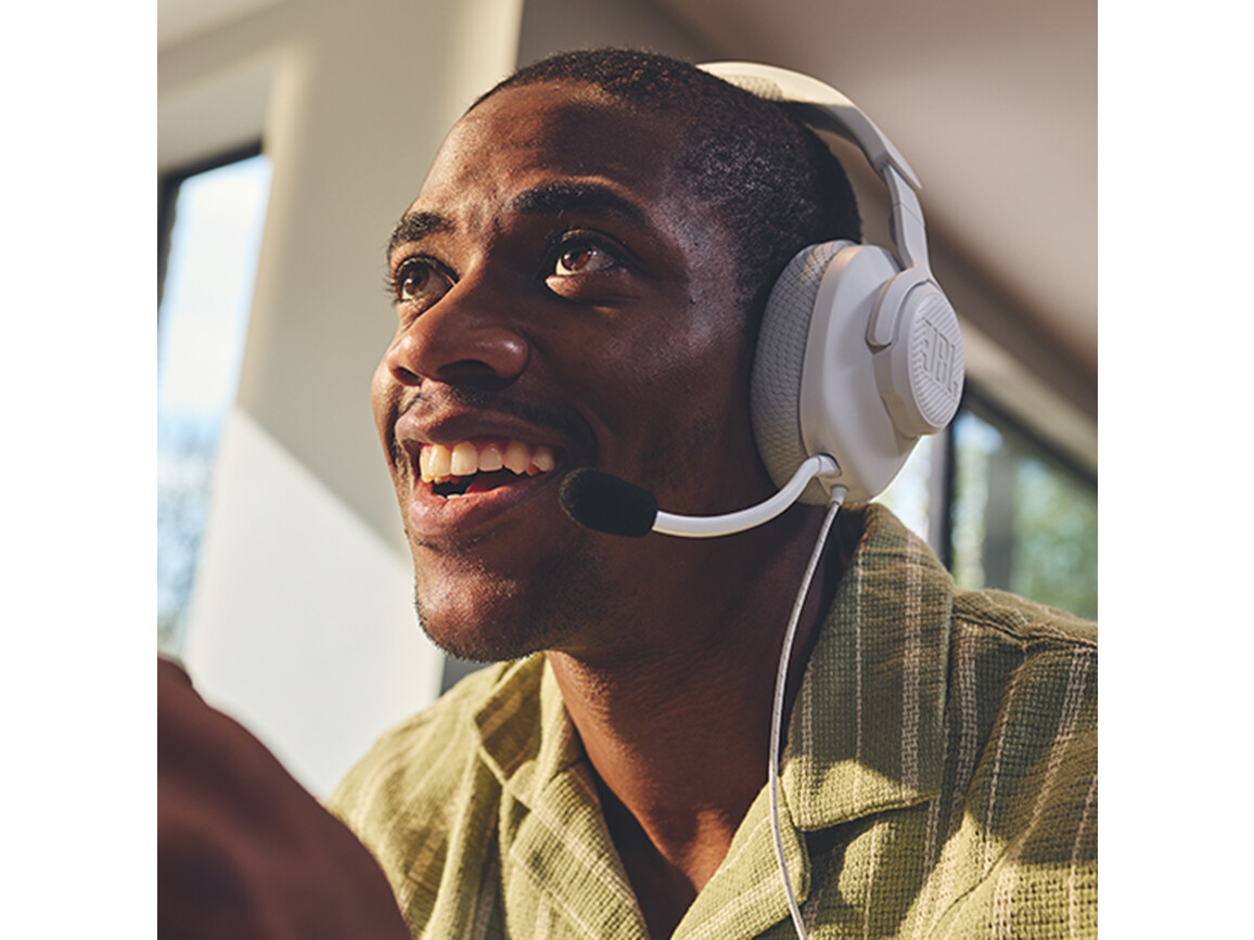 JBL Quantum 100 M2, kabelgebundenes Over-Ear-Gaming-Headset mit Mikrofon, weiss