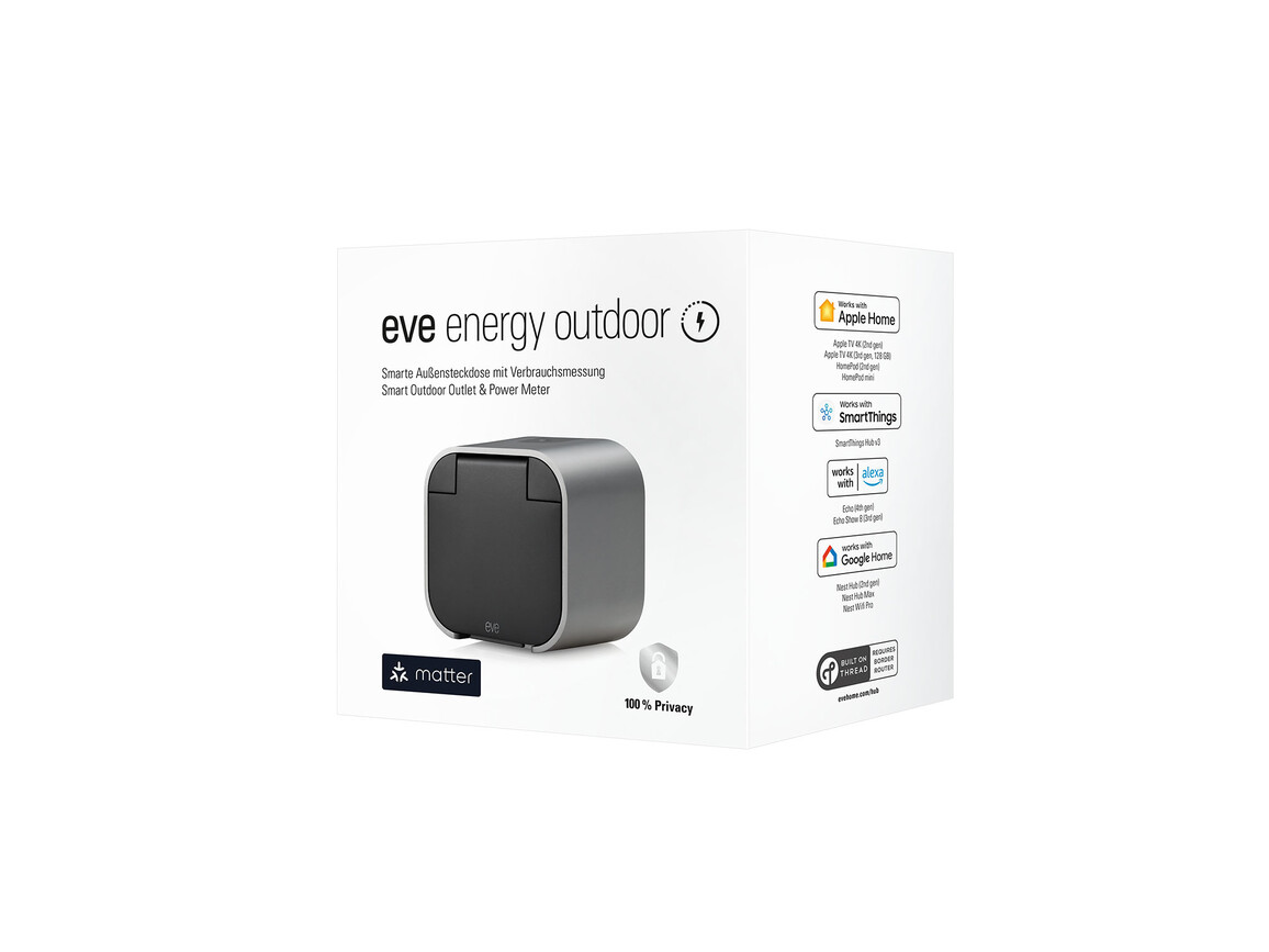Eve Energy Outdoor EU Matter, Smarte Steckdose mit Verbrauchsmessung