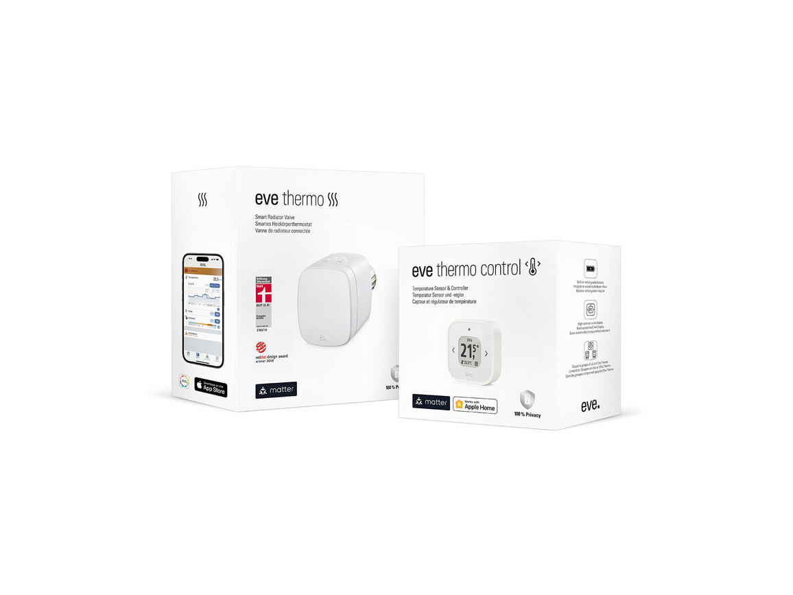 Eve Thermo Raumkomfort-Set für Apple Home, 1 Eve Thermo + 1 Eve Thermo Control
