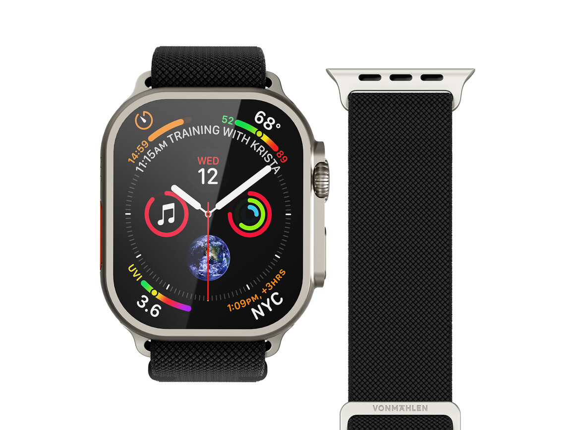 Vonmählen Classic Nylon-Armband für Apple Watch 42/44/45/49 mm, schwarz