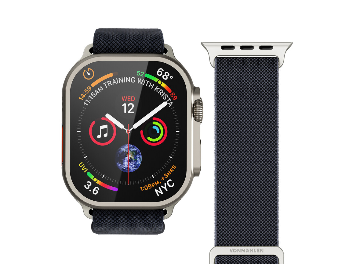 Vonmählen Classic Nylon-Armband für Apple Watch 42/44/45/49 mm, dunkelblau