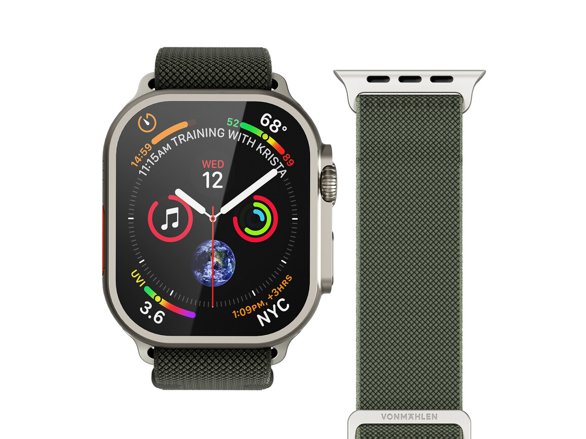 Vonmählen Classic Nylon-Armband für Apple Watch 42/44/45/49 mm, olivgrün