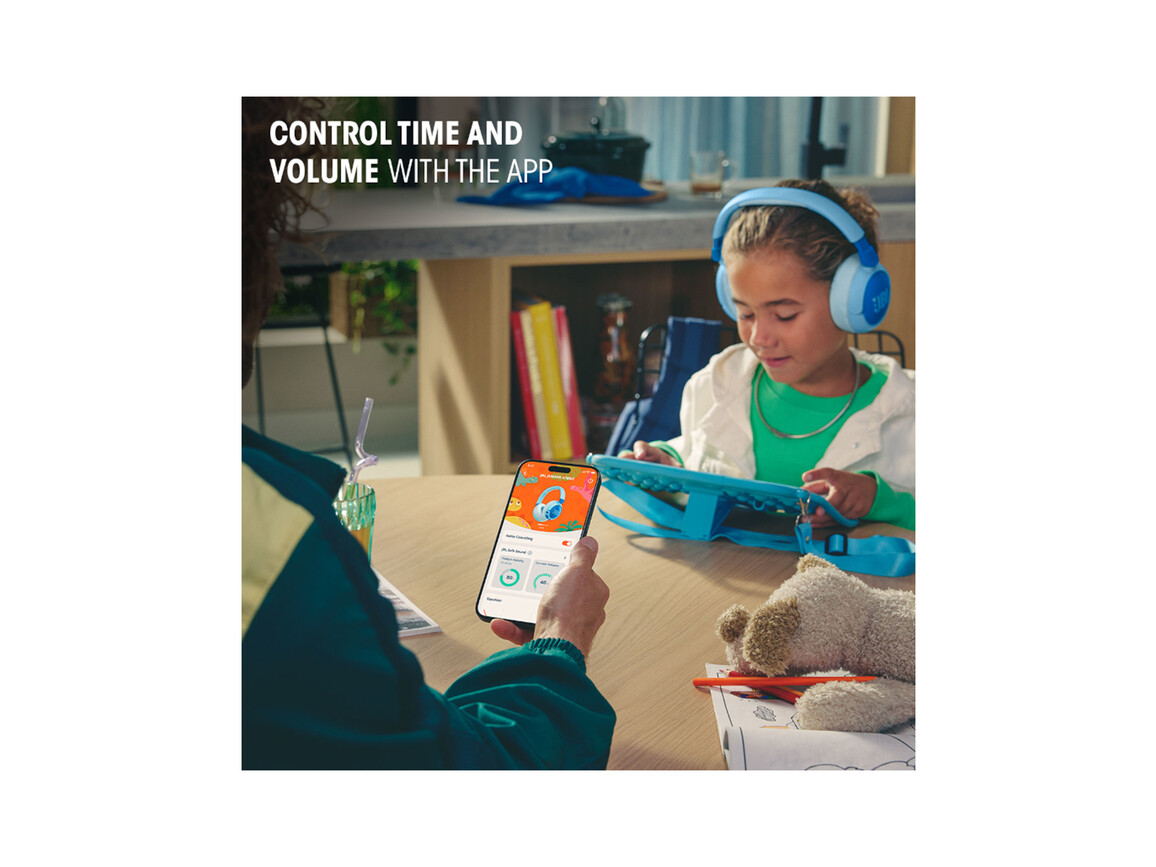 JBL JR470NC, kabellose NC Over-Ear Kopfhörer für Kinder <85dB, blau