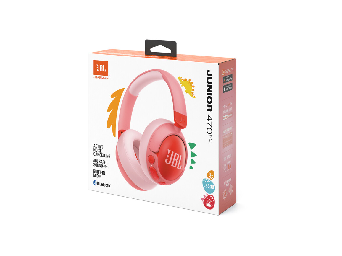 JBL JR470NC, kabellose NC Over-Ear Kopfhörer für Kinder <85dB, pink