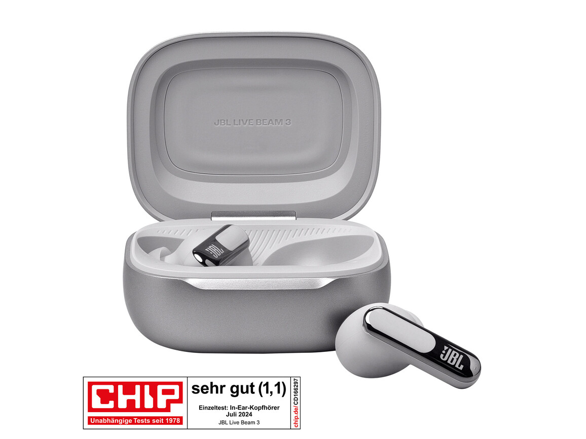 JBL Live Beam 3, kabelloser In-Ear Kopfhörer, silber
