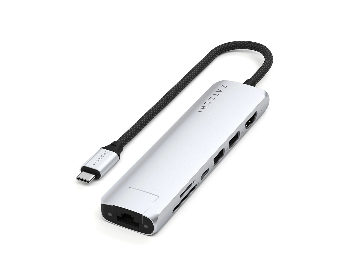 Satechi USB-C 7-in-1 Slim Multiport Adapter mit Ethernet, silber
