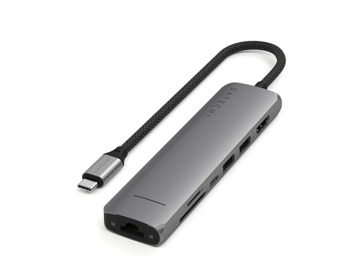 Satechi USB-C 7-in-1 Slim Multiport Adapter mit Ethernet, space grau