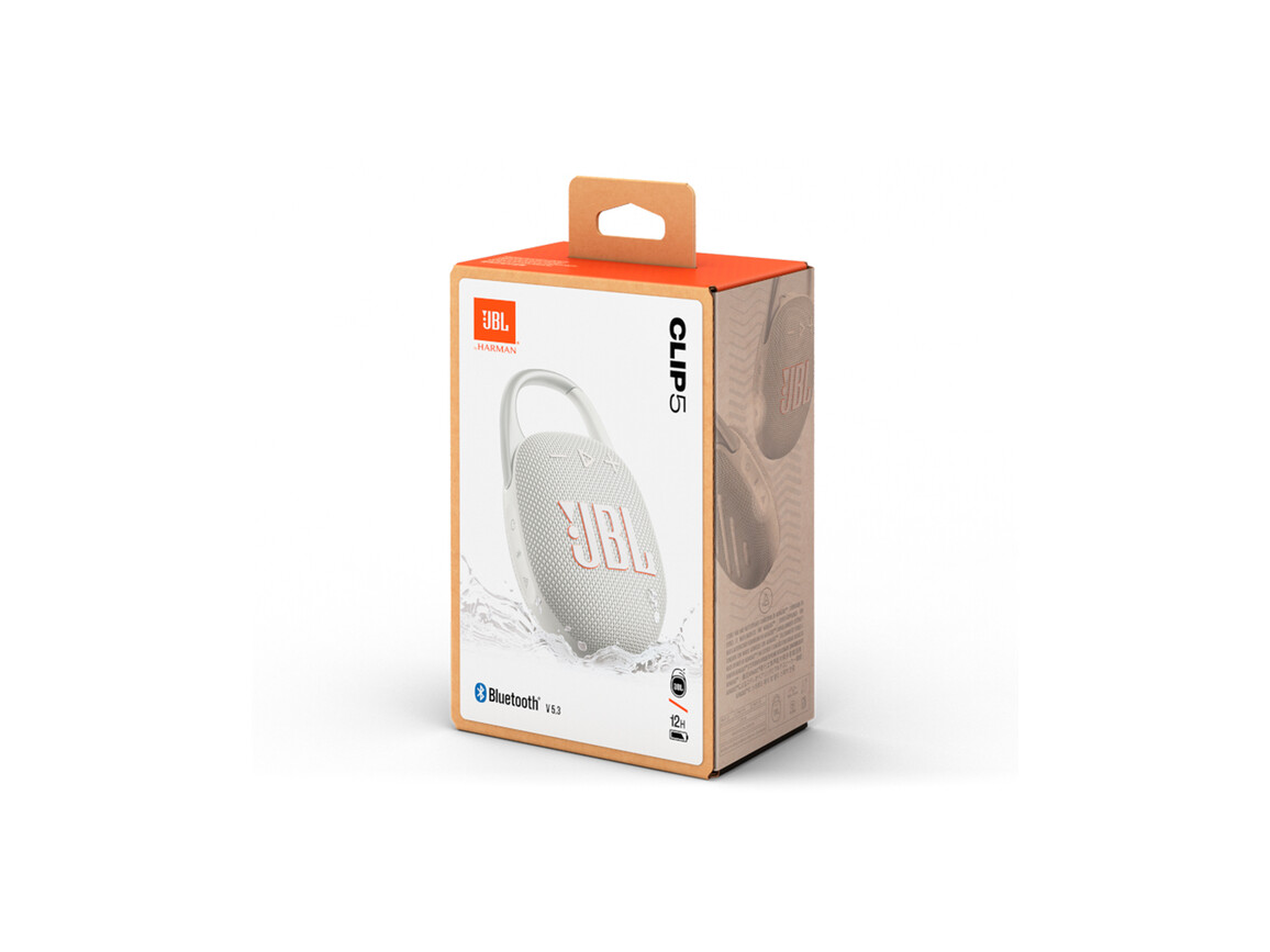 JBL Clip5, Bluetooth-Lautsprecher mit Karabinerhaken, weiss