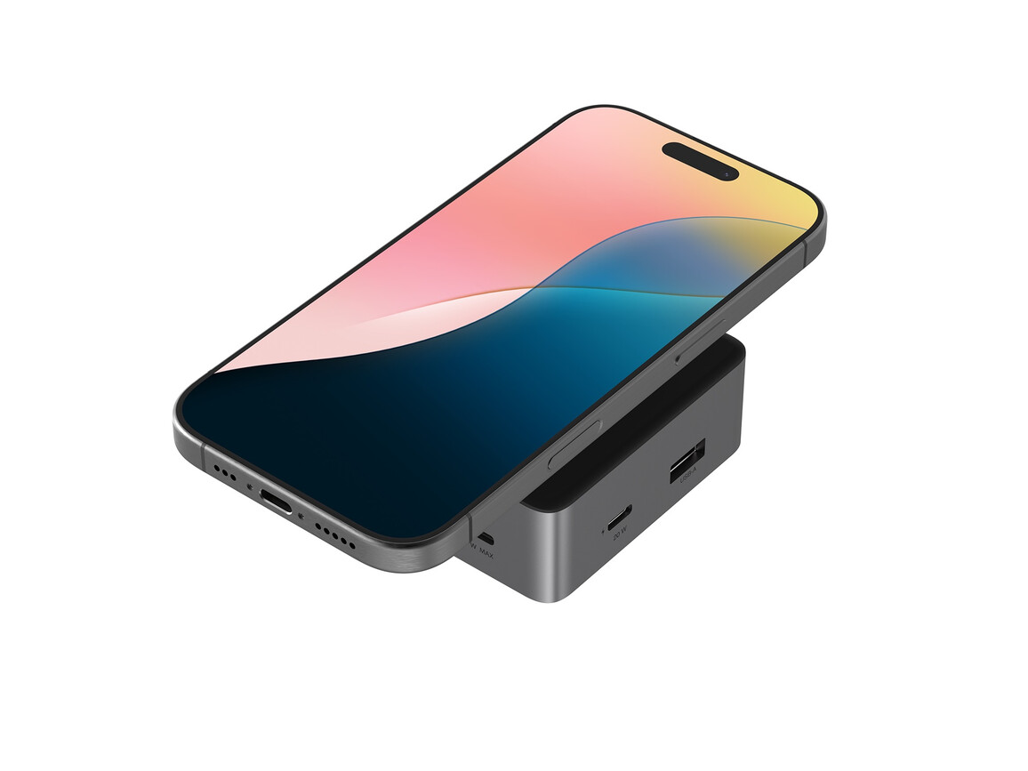 Zagg 4 Port Hub mit Wireless Charging, grau-schwarz