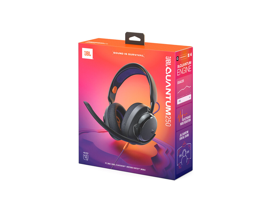 JBL Quantum 250, Kabelgebundenes Over-Ear-Gaming-Headset, schwarz