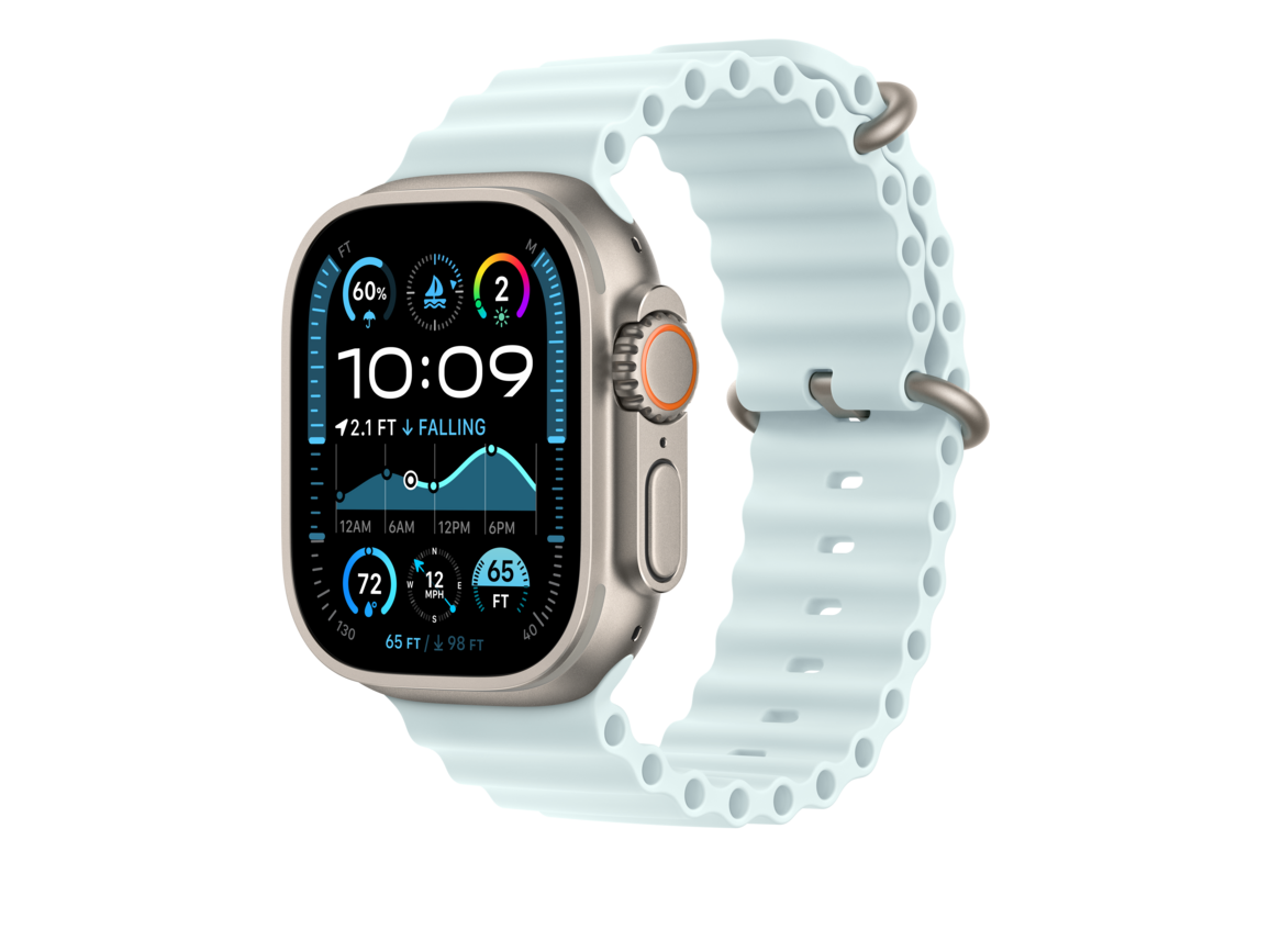 Apple Watch 49mm Ocean-Armband, kristallblau - Gehäusefarbe natur