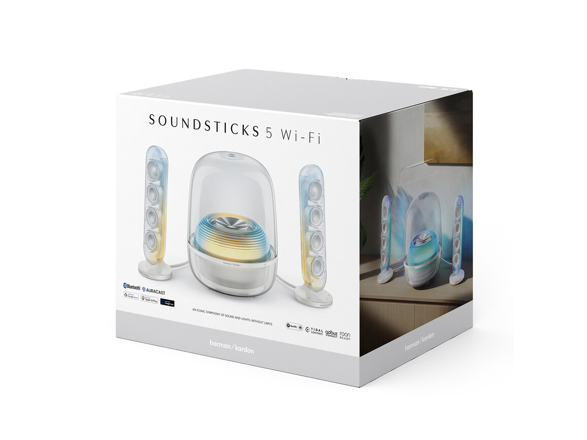 Harman/Kardon Soundsticks 5, 2.1-Kanal-Bluetooth-Lautsprecher mit HDMI und Beleuchtung, weiss